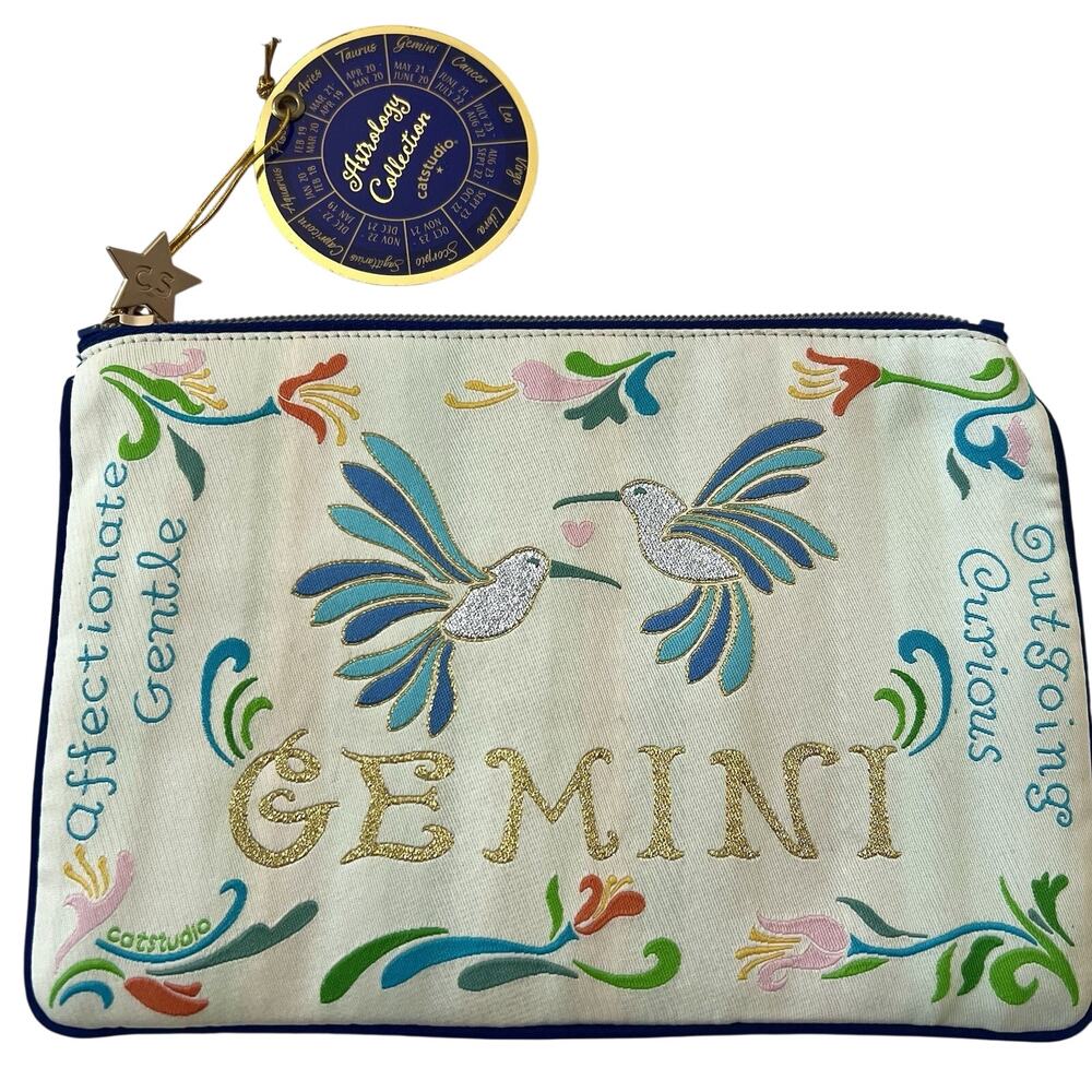 Catstudio Gemini Astrology Zip Pouch Zodiac Constellation Embroidered Bag NWT